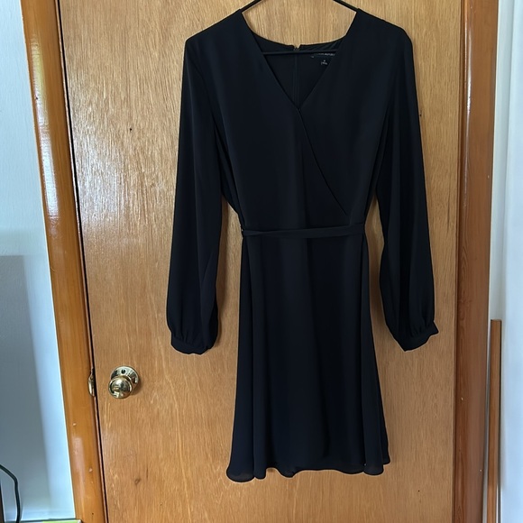 EUC classic black faux-wrap dress with tie, cute button detail at sleeve - Picture 4 of 12